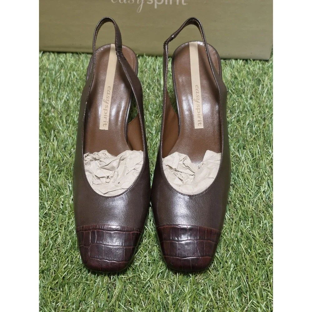 Vintage Easy Spirit ESKASATO Brown Leather Slingback Block Heel Size 6 1/2 NIB - Picture 4 of 16